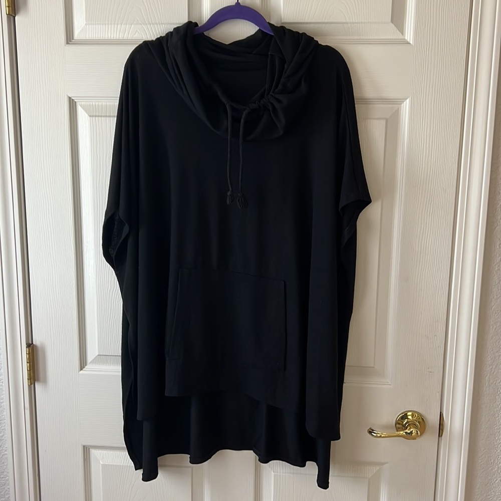 Steve Madden Cowl Neck Poncho Tunic, Black with‎ front pocket- OSFM